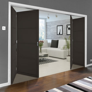 Image: Four Folding Doors & Frame Kit - Soho 4 Panel 2+2 - Black Primed