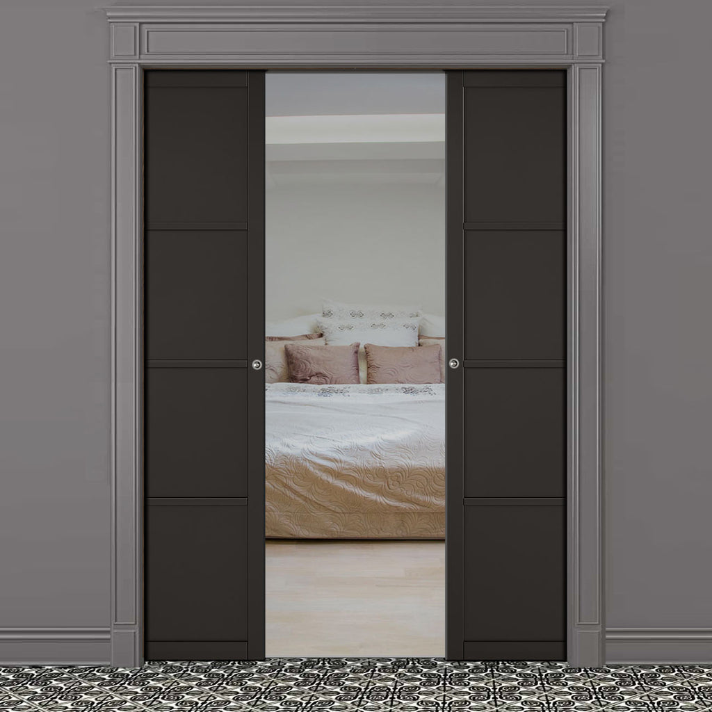 Soho 4 Panel Black Primed Double Evokit Pocket Door