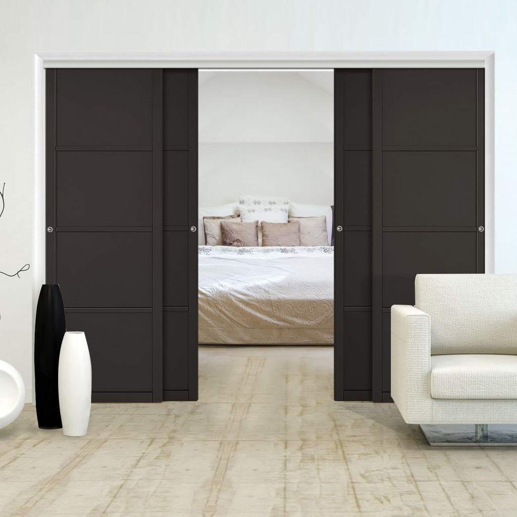 Four Sliding Doors and Frame Kit - Soho 4 Panel Door - Black Primed