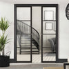 Soho 4 Pane Black Primed Double Evokit Pocket Door - Clear Glass