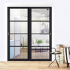 Pass-Easi Two Sliding Doors and Frame Kit - Soho 4 Pane Charcoal Door - Clear Glass - Prefinished