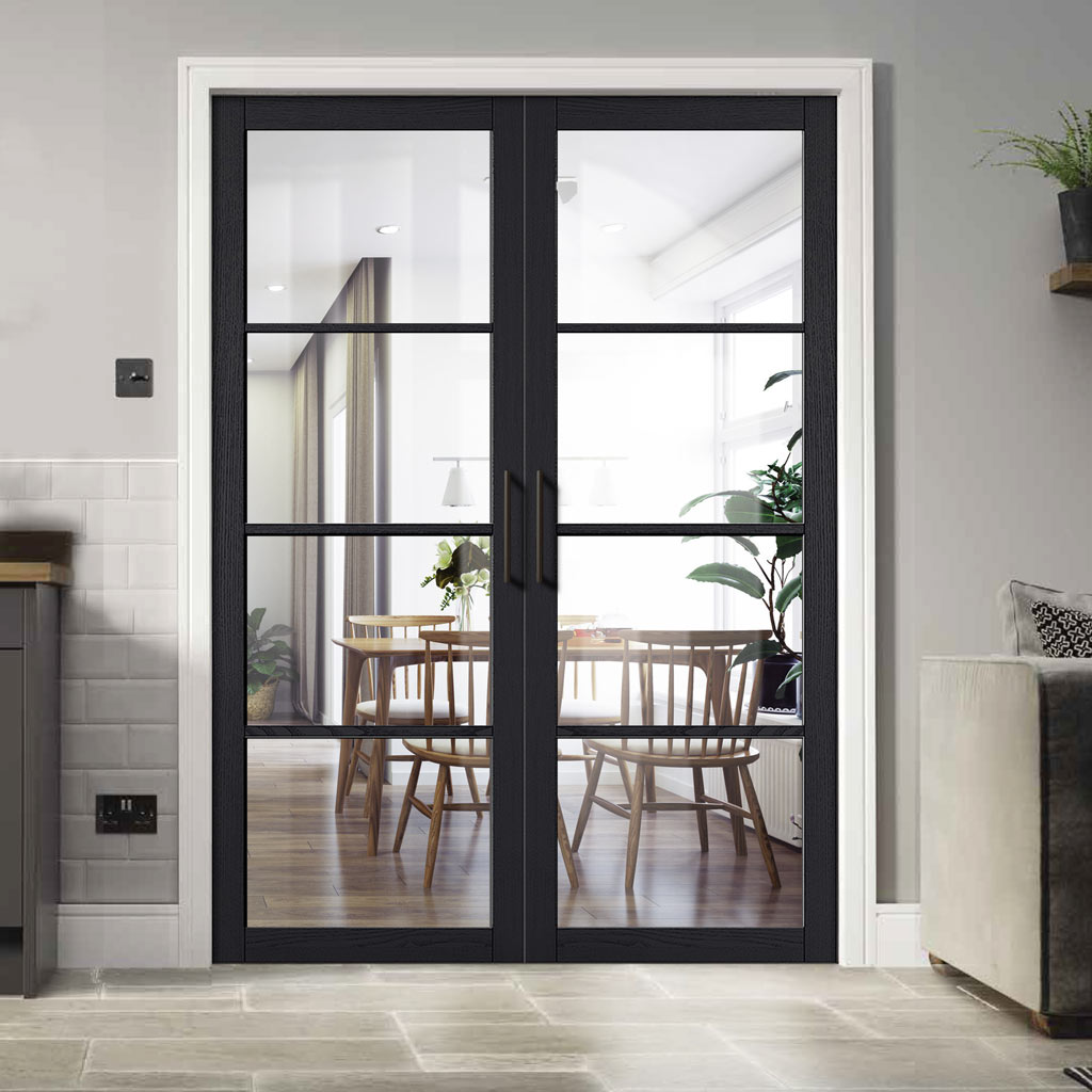 Soho 4 Pane Charcoal Internal Door Pair - Clear Glass - Prefinished
