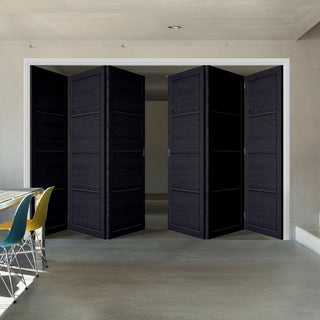 Image: Six Folding Doors & Frame Kit - Soho 4 Panel Charcoal 3+3 - Prefinished