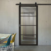 Top Mounted Black Sliding Track & Door - Soho 4 Pane Black Painted Door - Clear Glass