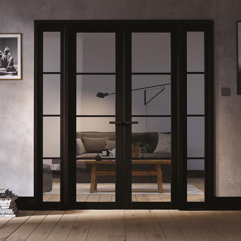 W6 Soho Room Divider Door & Frame Kit - Clear Glass - Black Primed - 2031x1904mm Wide