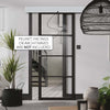 Single Sliding Door & Wall Track - Soho 4 Pane Door - Clear Glass - Black Primed