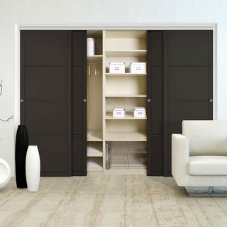 Image: Four Sliding Wardrobe Doors & Frame Kit - Soho 4 Panel Door - Black Primed