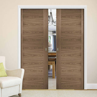 Image: Sofia Walnut Veneer Double Evokit Pocket Doors - Prefinished