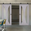 Top Mounted Black Sliding Track & Sorrento Prefinished Light Grey Ash Double Door - Clear Glass