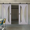 Top Mounted Black Sliding Track & Sorrento Prefinished Light Grey Ash Double Door - Clear Glass