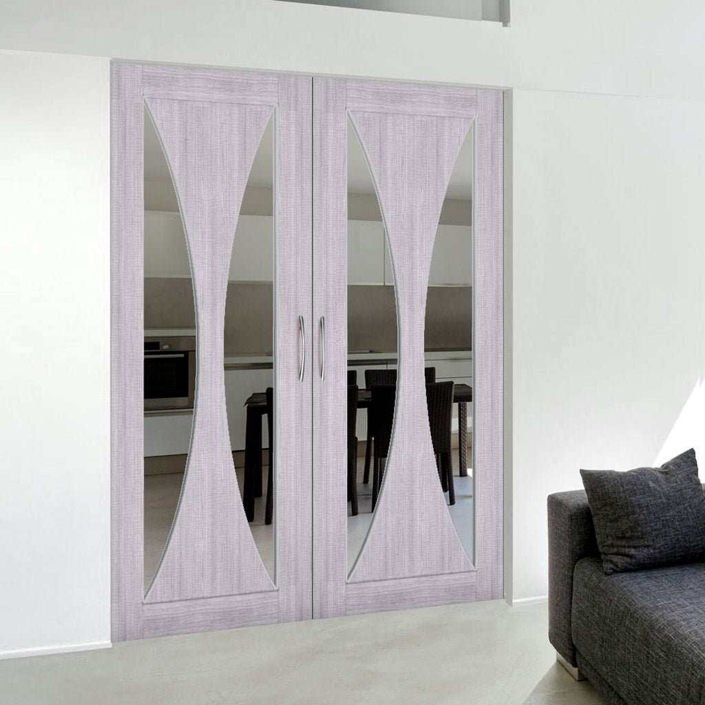 Sorrento Prefinished Light Grey Ash Internal Door Pair - Clear Glass