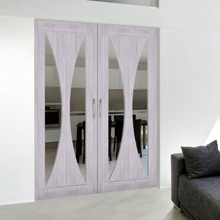 Image: Sorrento Prefinished Light Grey Ash Internal Door Pair - Clear Glass