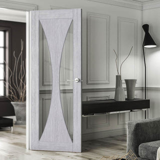 Image: Bespoke Sorrento Prefinished Light Grey Ash Internal Door - Clear Glass