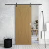 Single Sliding Door & Black Barn Track - Sorrento Oak Flush Door - Prefinished