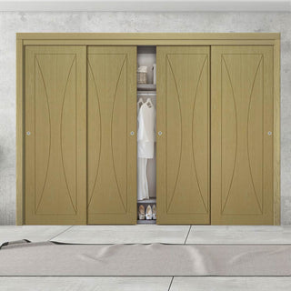 Image: Four Sliding Maximal Wardrobe Doors & Frame Kit - Sorrento Oak Flush Door - Prefinished