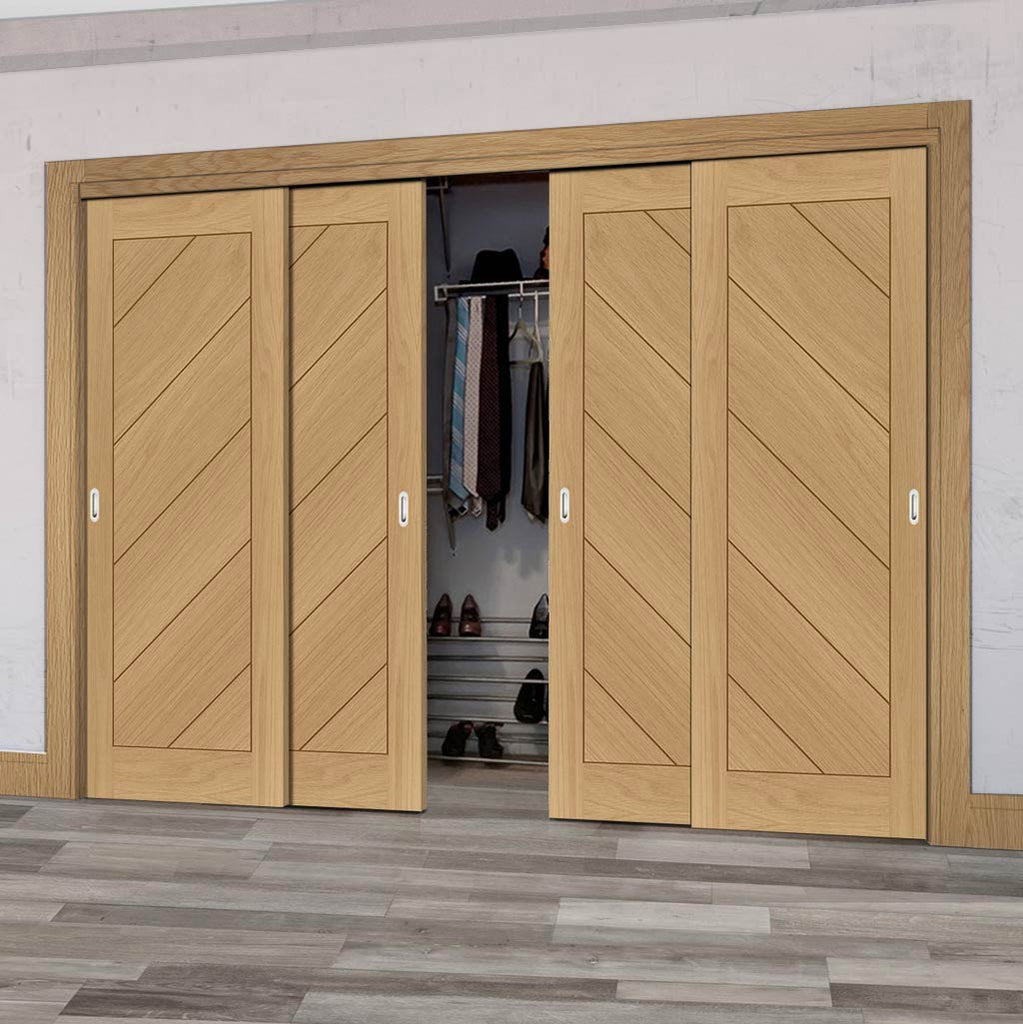 Four Sliding Maximal Wardrobe Doors & Frame Kit - Torino Oak Door - Prefinished
