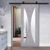 Top Mounted Black Sliding Track & Door - Sorrento Prefinished Light Grey Ash Door - Clear Glass