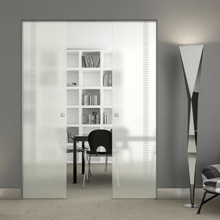 Image: Spott 8mm Obscure Glass - Obscure Printed Design - Double Absolute Pocket Door