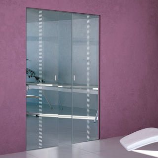 Image: Spott 8mm Clear Glass - Obscure Printed Design - Double Absolute Pocket Door