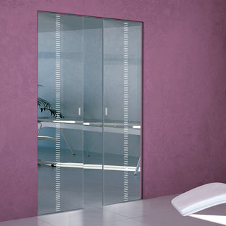 Image: Spott 8mm Clear Glass - Obscure Printed Design - Double Absolute Pocket Door