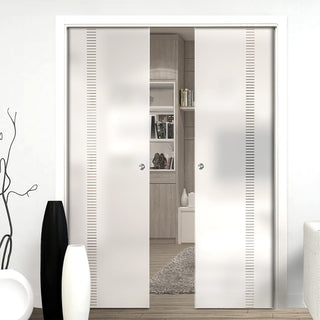 Image: Spott 8mm Obscure Glass - Clear Printed Design - Double Evokit Pocket Door