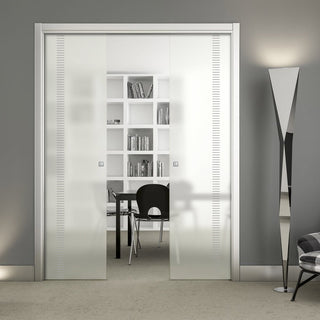 Image: Spott 8mm Obscure Glass - Obscure Printed Design - Double Evokit Pocket Door