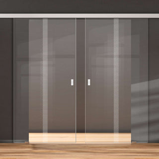 Image: Double Glass Sliding Door - Spott 8mm Clear Glass - Obscure Printed Design - Planeo 60 Pro Kit