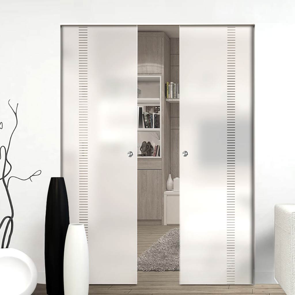 Spott 8mm Obscure Glass - Clear Printed Design - Double Absolute Pocket Door
