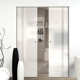 Image: Spott 8mm Obscure Glass - Clear Printed Design - Double Absolute Pocket Door
