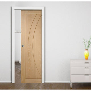 Image: Salerno Oak Flush Single Evokit Pocket Door - Prefinished
