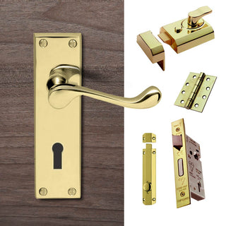 Image: External DL54 Victorian Scroll Lever Stable Door Handle Pack - Brass Finish