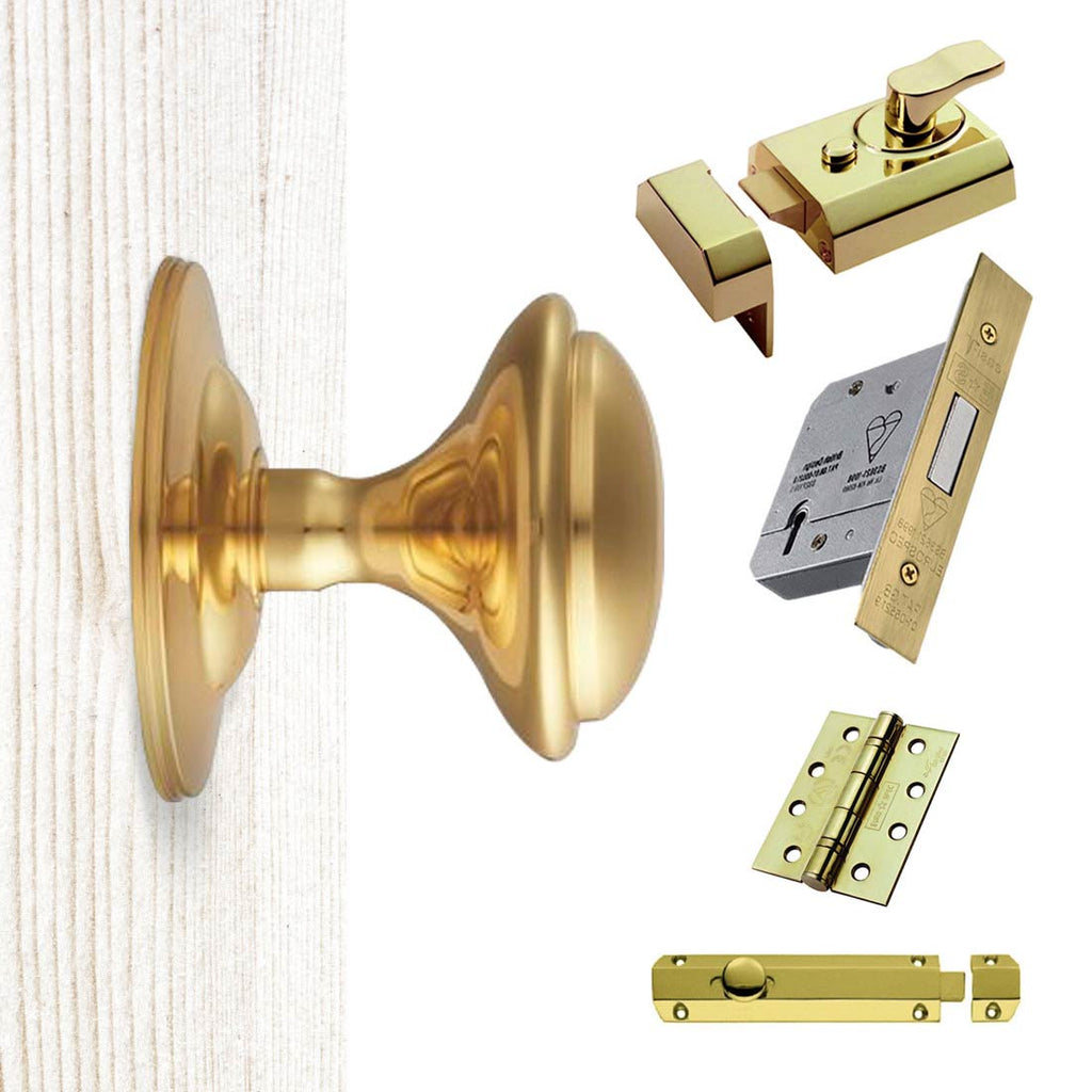 External M61 Centre Knob Stable Door Handle Pack - Brass Finish