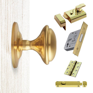 Image: External M61 Centre Knob Stable Door Handle Pack - Brass Finish