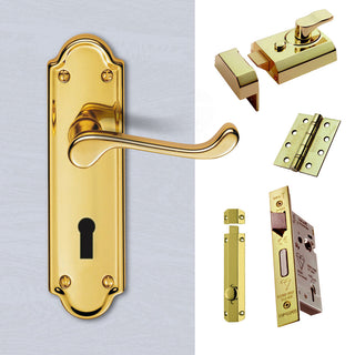 Image: External DL17 Ashtead Suite Lever Stable Door Handle Pack - Brass Finish