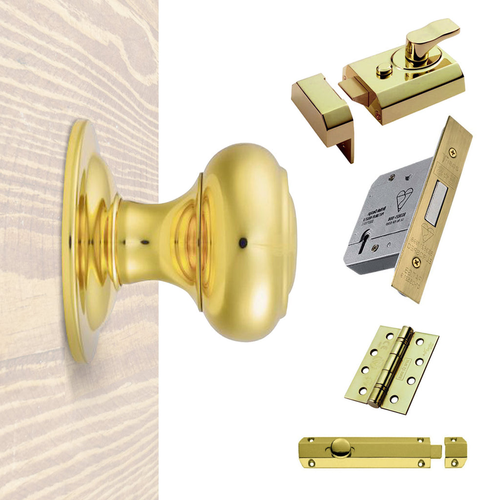 External M51 Centre Knob Stable Door Handle Pack - Brass Finish