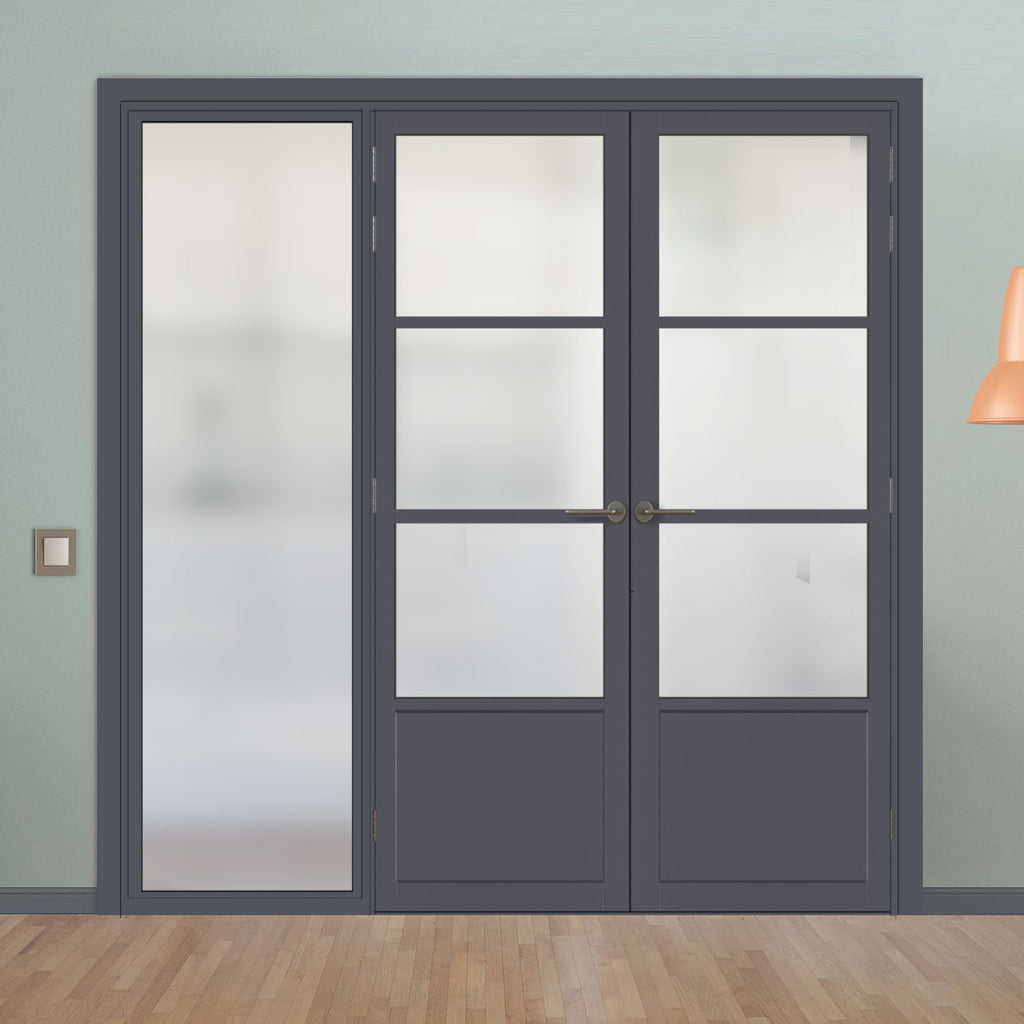 Room Divider - Handmade Eco-Urban® Staten Door Pair DD6310F - Frosted Glass - Premium Primed - Colour & Size Options