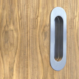 Image: One Pair of Burbank 120mm Sliding Door Oval Flush Pulls - Satin Stainless Steel