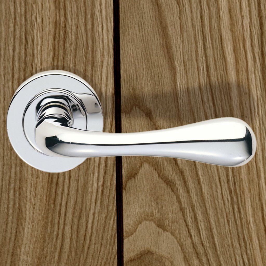 European AQ1 Stella Lever Latch Handles on Round Rose - 3 Finishes