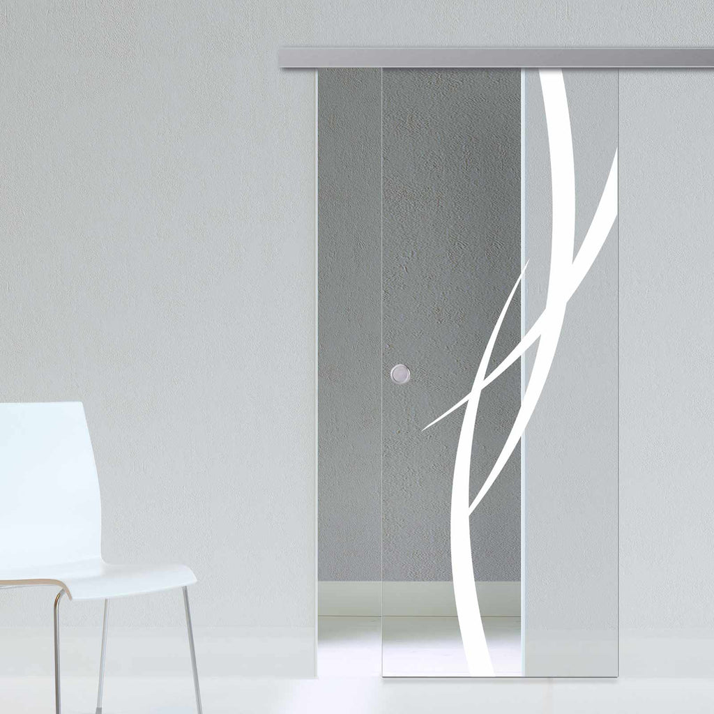 Single Glass Sliding Door - Stenton 8mm Clear Glass - Obscure Printed Design - Planeo 60 Pro Kit
