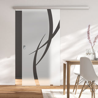 Image: Single Glass Sliding Door - Stenton 8mm Obscure Glass - Clear Printed Design - Planeo 60 Pro Kit
