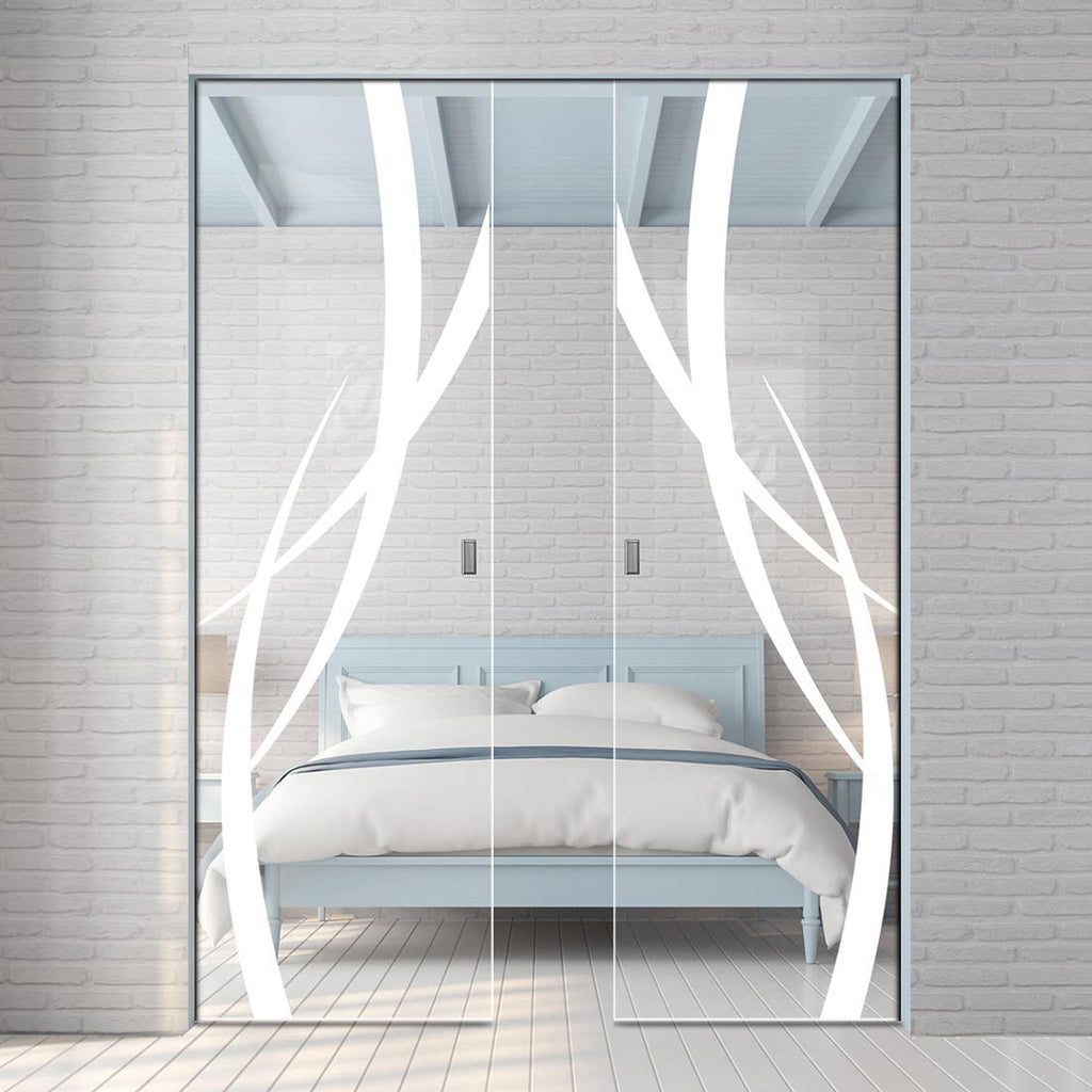 Stenton 8mm Clear Glass - Obscure Printed Design - Double Absolute Pocket Door