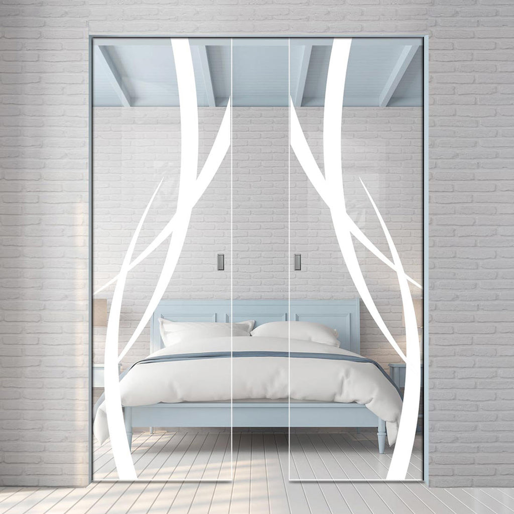 Stenton 8mm Clear Glass - Obscure Printed Design - Double Absolute Pocket Door