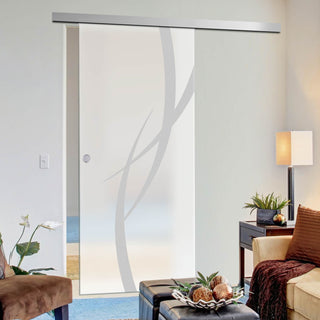 Image: Single Glass Sliding Door - Stenton 8mm Obscure Glass - Obscure Printed Design - Planeo 60 Pro Kit