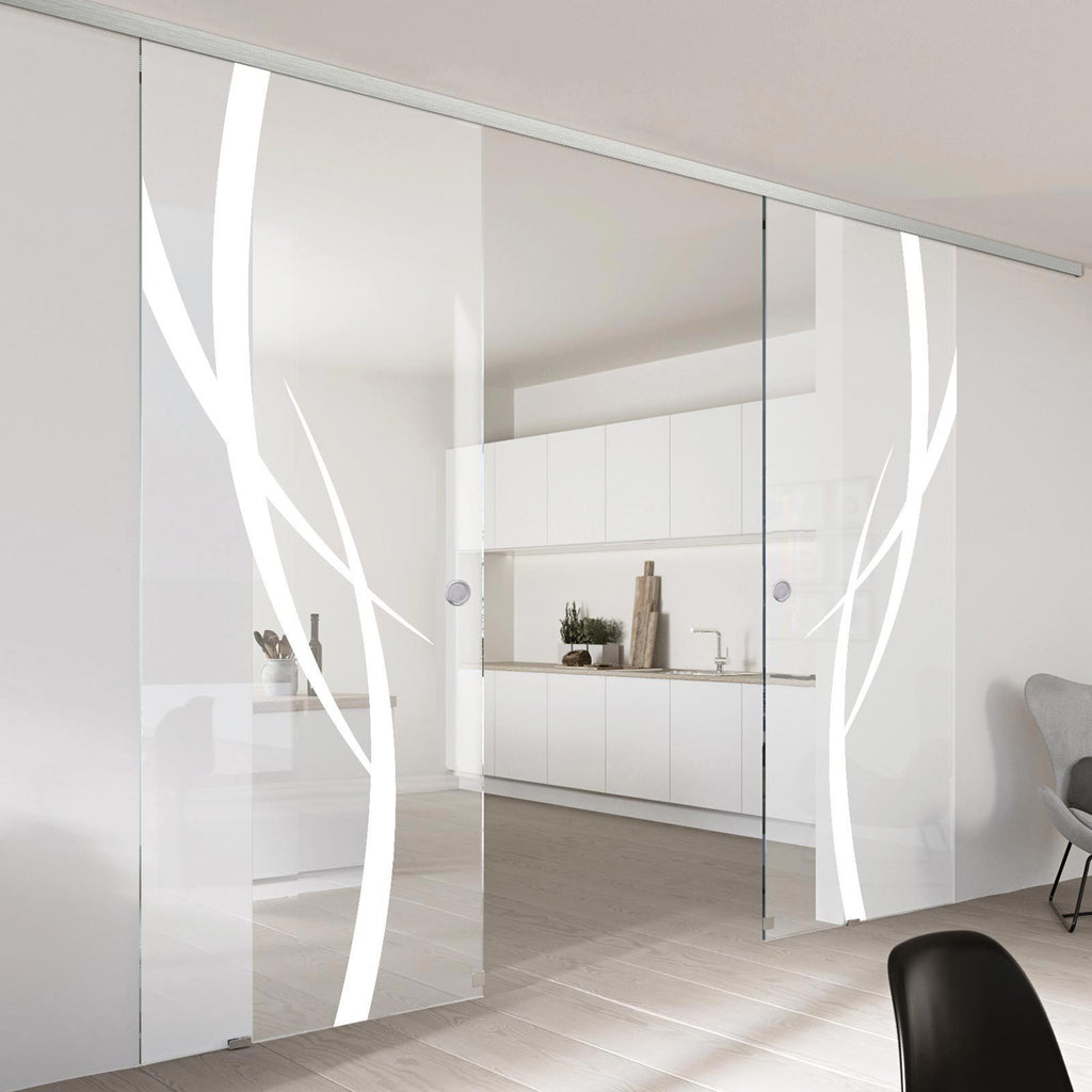 Double Glass Sliding Door - Stenton 8mm Clear Glass - Obscure Printed Design - Planeo 60 Pro Kit