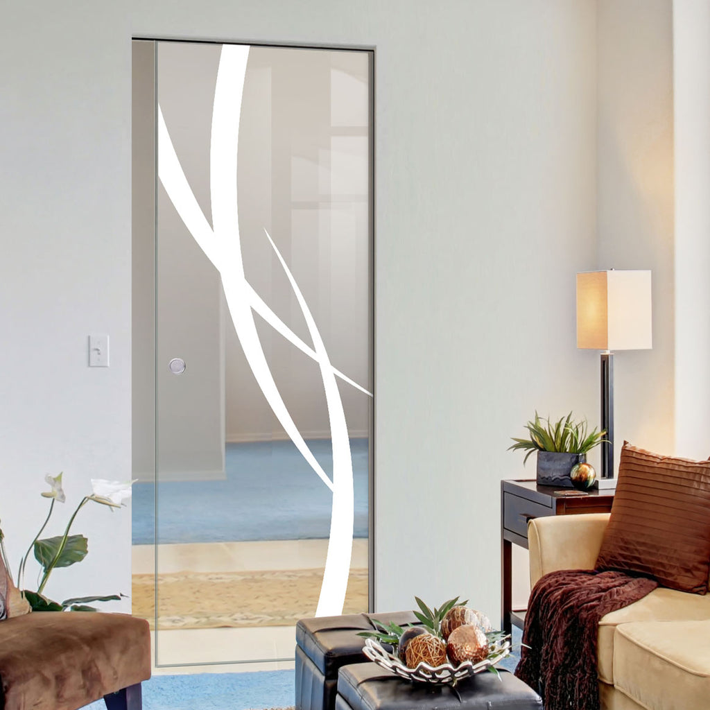 Stenton 8mm Clear Glass - Obscure Printed Design - Single Absolute Pocket Door