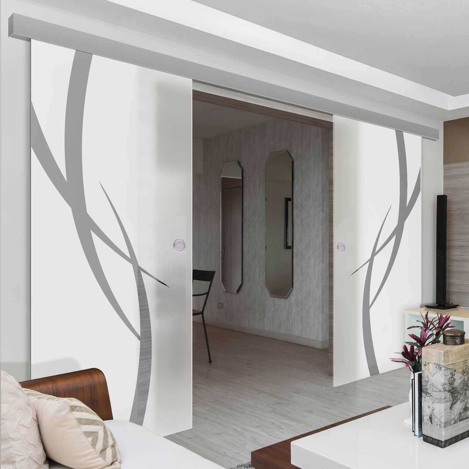 Double Glass Sliding Door - Stenton 8mm Obscure Glass - Clear Printed Design - Planeo 60 Pro Kit
