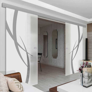 Image: Double Glass Sliding Door - Stenton 8mm Obscure Glass - Clear Printed Design - Planeo 60 Pro Kit