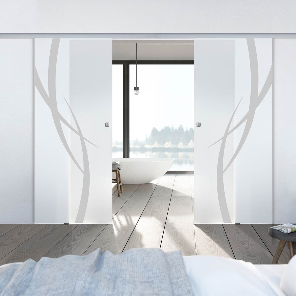 Double Glass Sliding Door - Stenton 8mm Obscure Glass - Obscure Printed Design - Planeo 60 Pro Kit