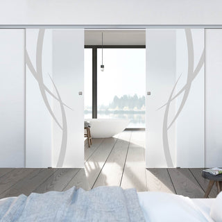 Image: Double Glass Sliding Door - Stenton 8mm Obscure Glass - Obscure Printed Design - Planeo 60 Pro Kit