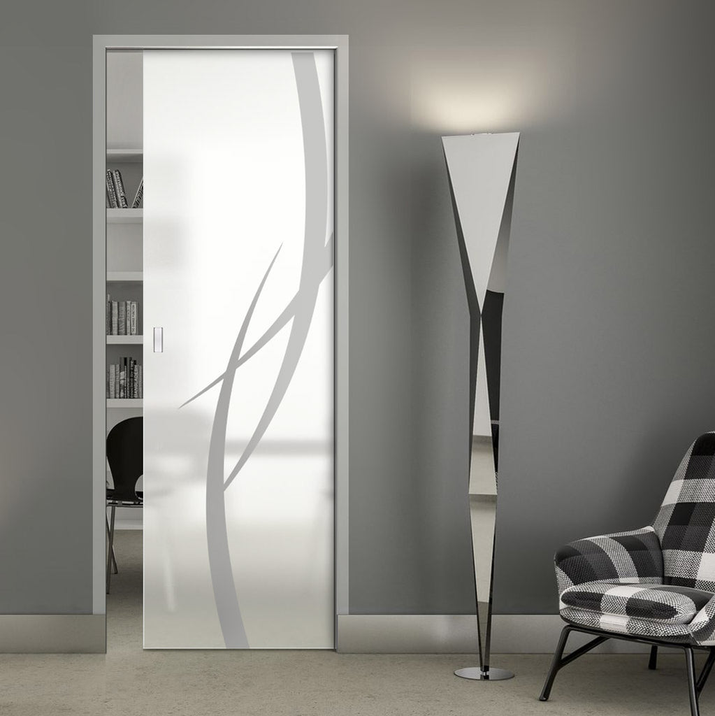 Stenton 8mm Obscure Glass - Obscure Printed Design - Single Evokit Glass Pocket Door